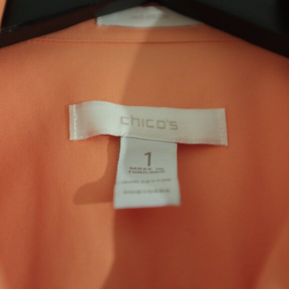 Chico's apricot non iron rolled sleeves shirt blouse 100% cotton size 1 - Picture 11 of 11